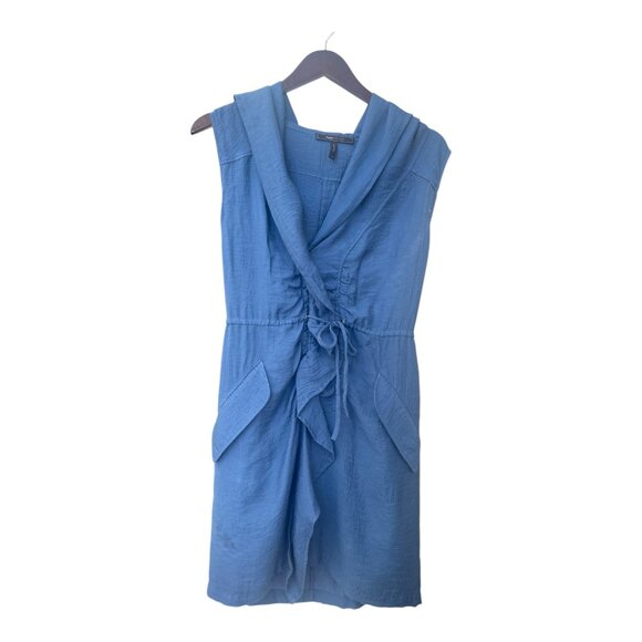 Y2K BCBG Maxazria Drawstring Waist Sleeveless Hooded Dress Blue size XXS - Picture 3 of 15